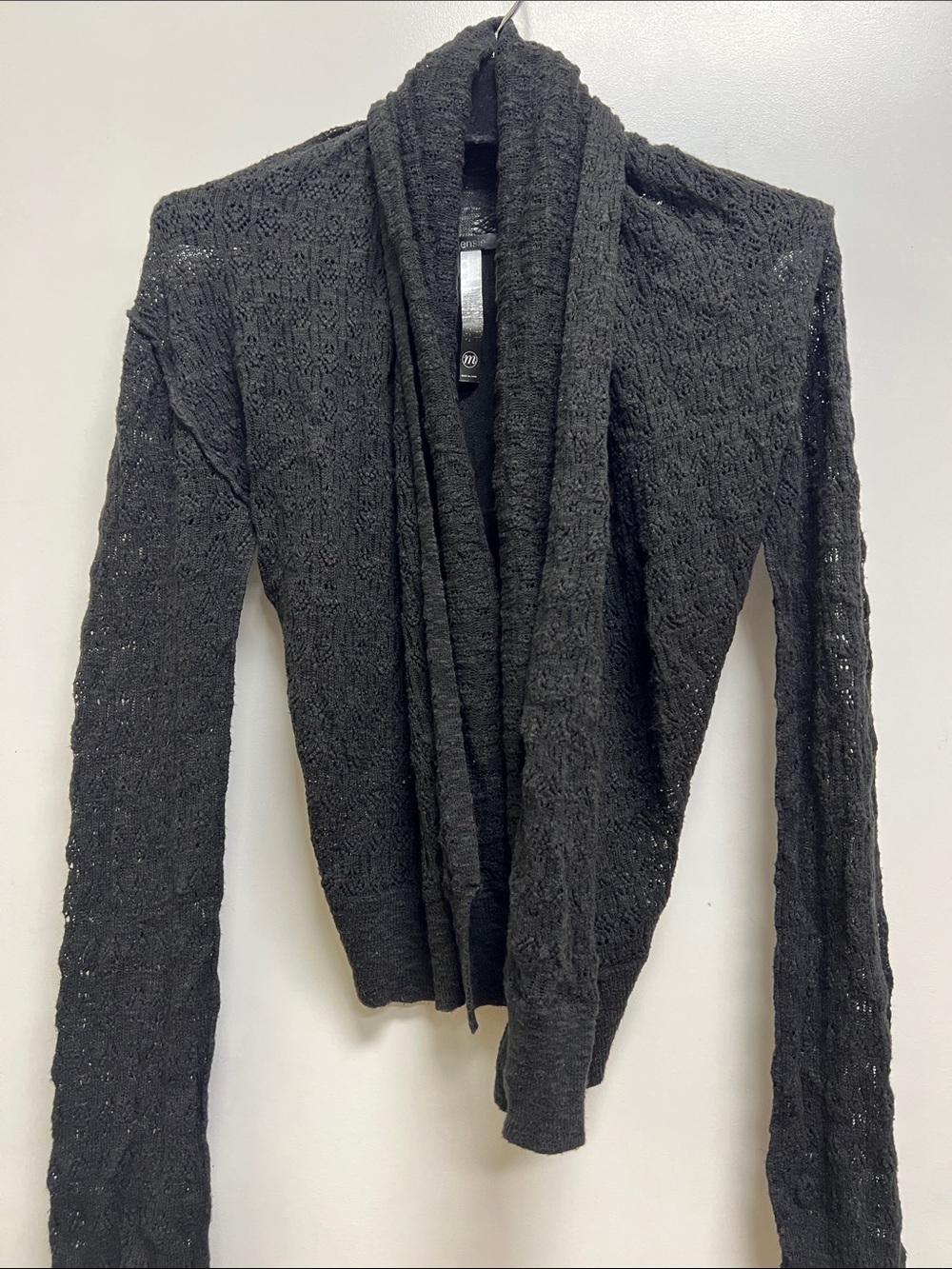 Kensie Black lace Textured cropped Open-Front Cardigans Sz medium